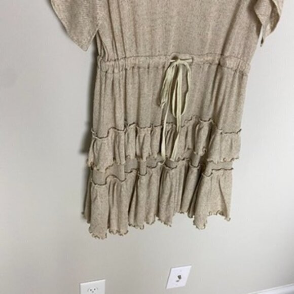Free People FP Beach Harper Oatmeal Tiered Dress Womens XS Ruffle Knit V Neck - Picture 5 of 9